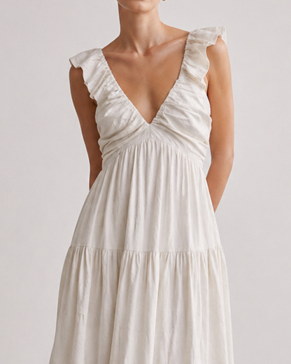 Freizeit Maxikleid mit Volants und V-Ausschnitt