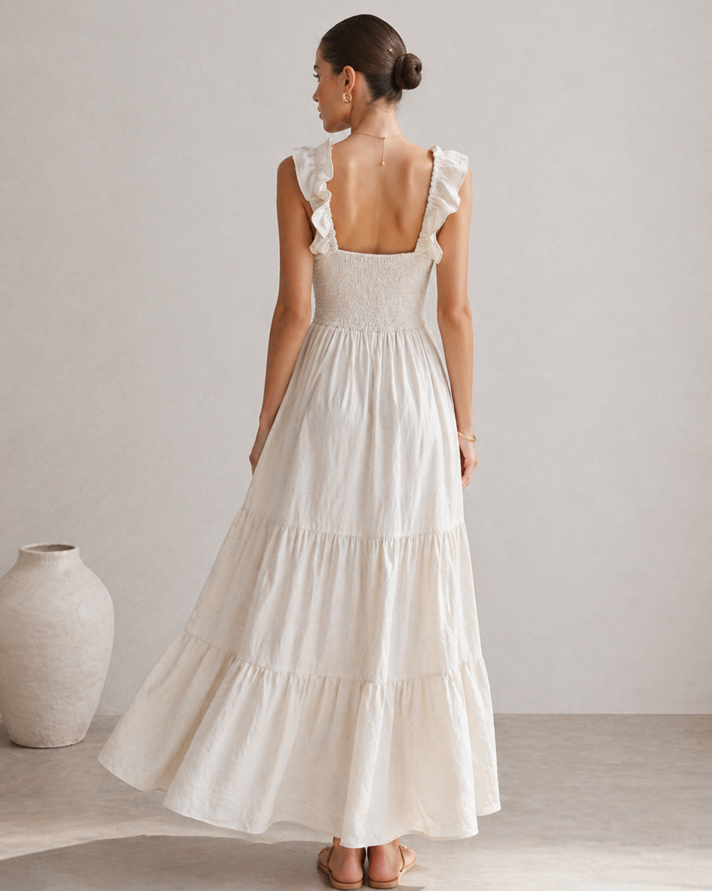 Freizeit Maxikleid mit Volants und V-Ausschnitt