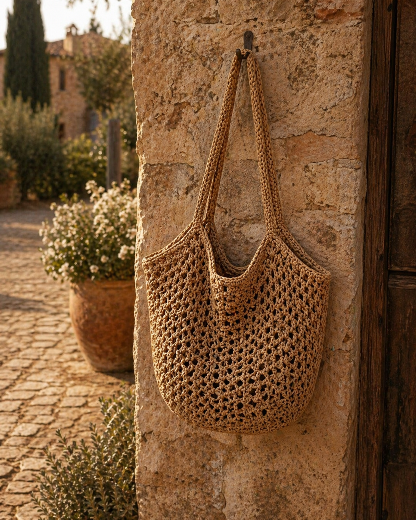 Damen Schultertasche aus Stroh – Große Sommertasche
