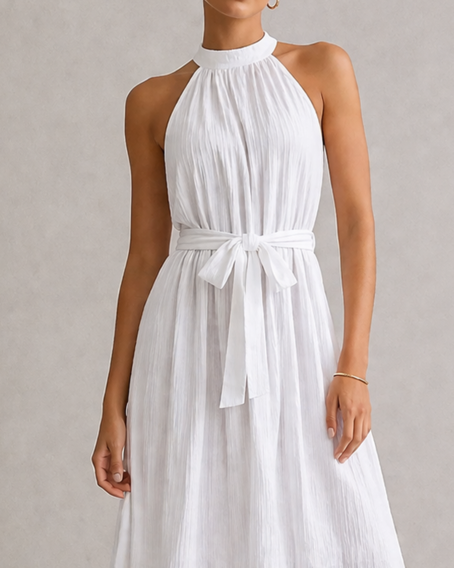 Elegantes Damen Maxikleid mit Spitze und Taillengürtel – Ärmelloses Sommerkleid