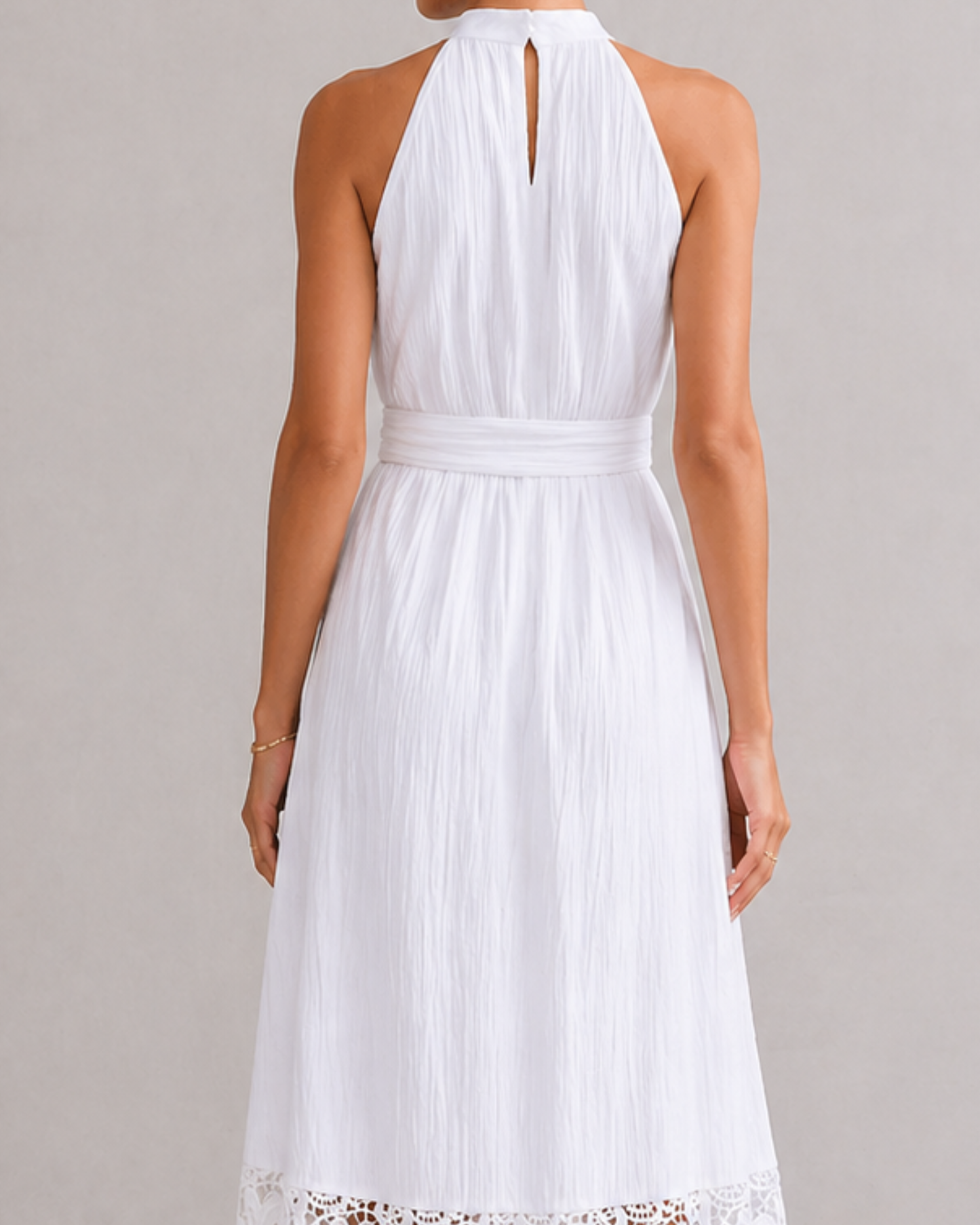 Elegantes Damen Maxikleid mit Spitze und Taillengürtel – Ärmelloses Sommerkleid