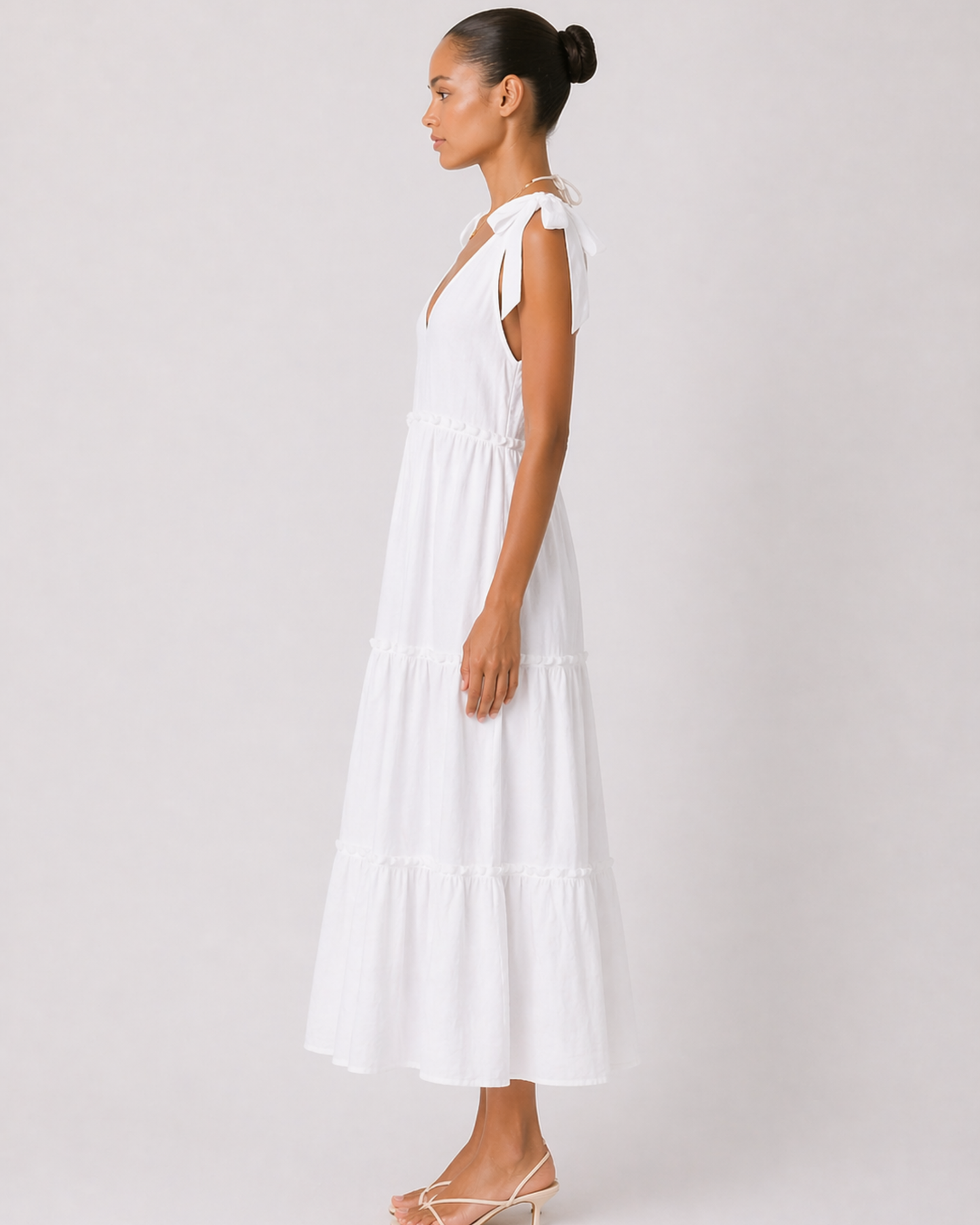 Damen Midi Kleid mit Stufenrock Sommerkleid