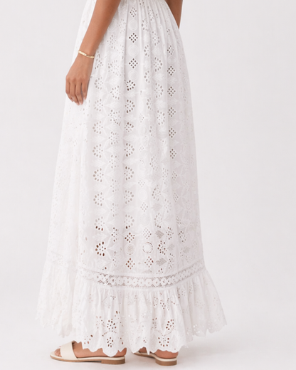 Off-Shoulder Weißes Spitzen Maxi Kleid
