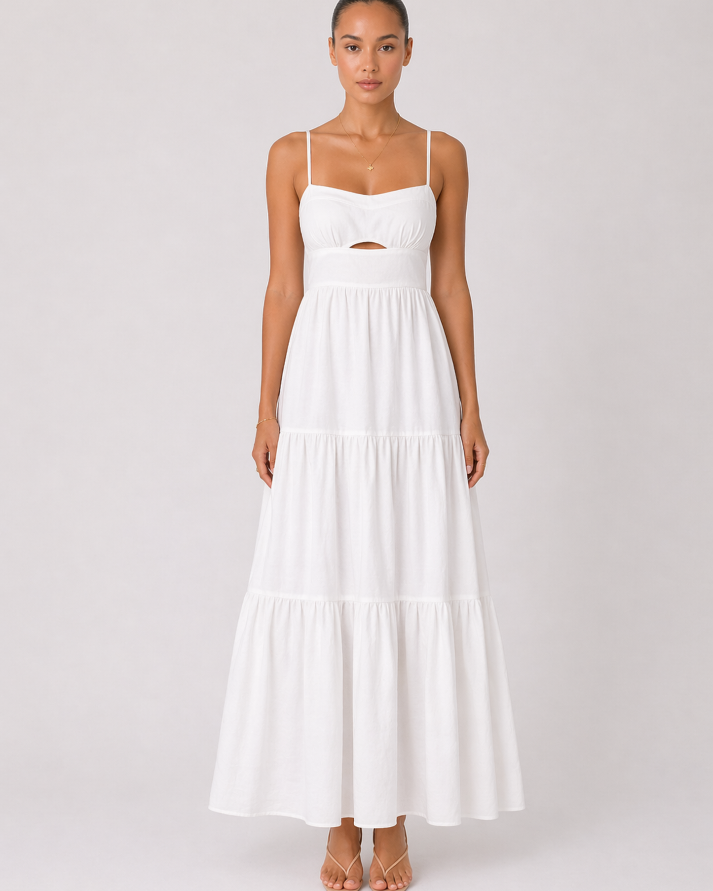 Maxikleid mit Cut-Out und Spaghettiträgern