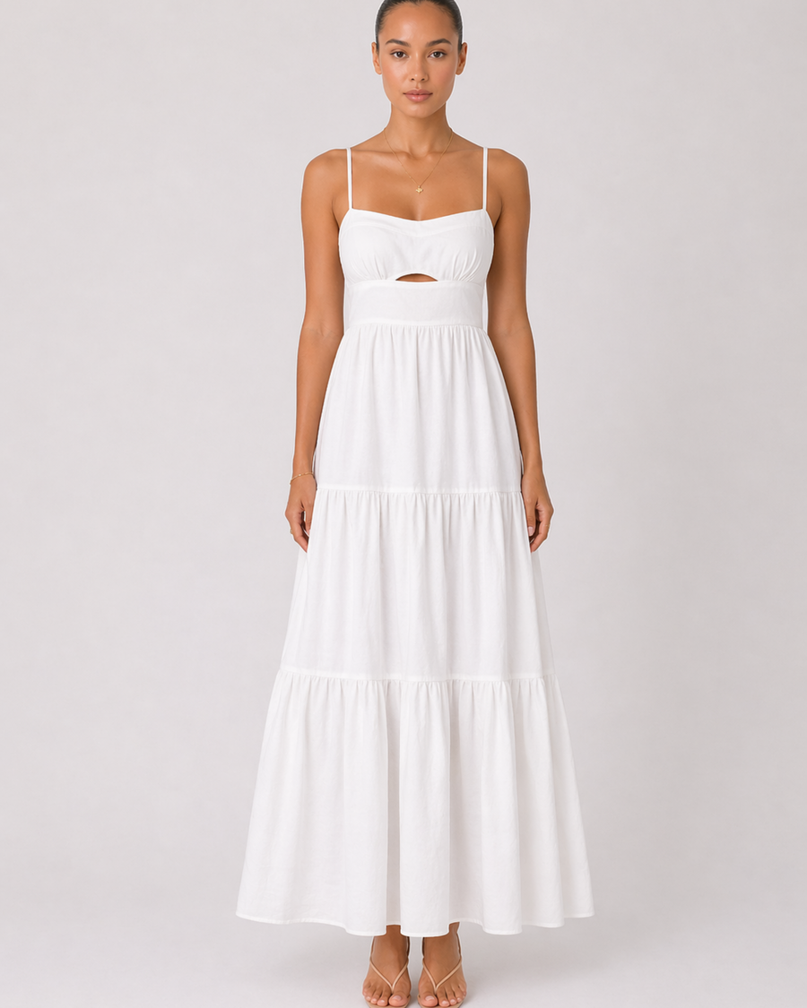 Maxikleid mit Cut-Out und Spaghettiträgern