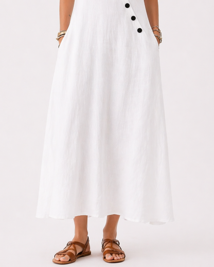 Ärmelloses Weißes Midi Kleid mit Knopfleiste
