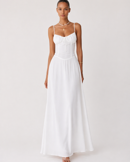 Weißes Maxi Kleid mit Spaghettiträgern und Schleife
