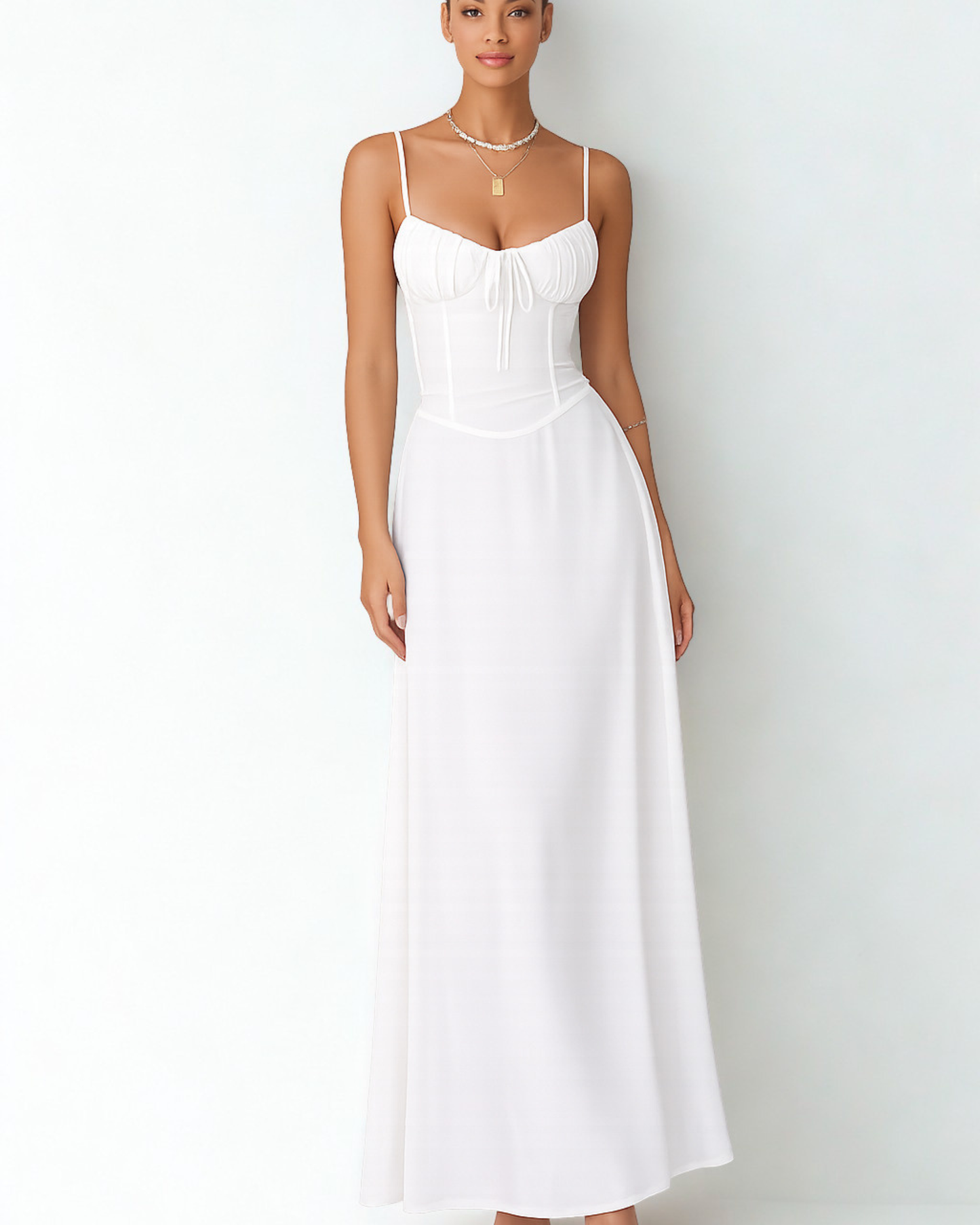 Weißes Maxi Kleid mit Spaghettiträgern und Schleife