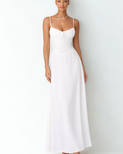 Weißes Maxi Kleid mit Spaghettiträgern und Schleife