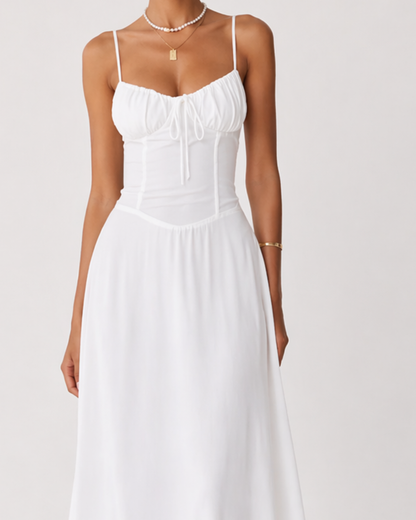 Weißes Maxi Kleid mit Spaghettiträgern und Schleife