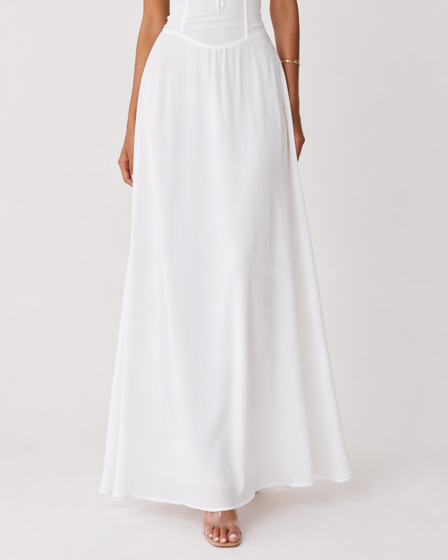 Weißes Maxi Kleid mit Spaghettiträgern und Schleife