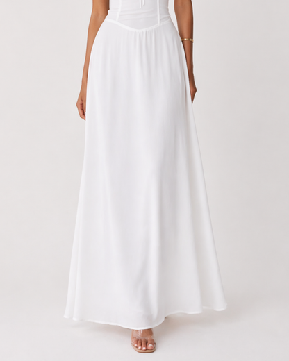 Weißes Maxi Kleid mit Spaghettiträgern und Schleife