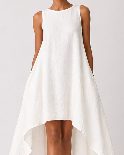 Weißes High-Low Midi Kleid ohne Ärmel
