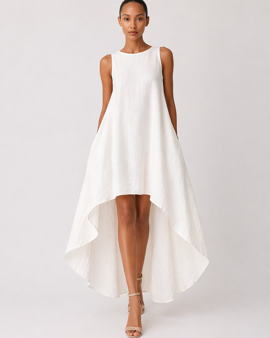 Weißes High-Low Midi Kleid ohne Ärmel