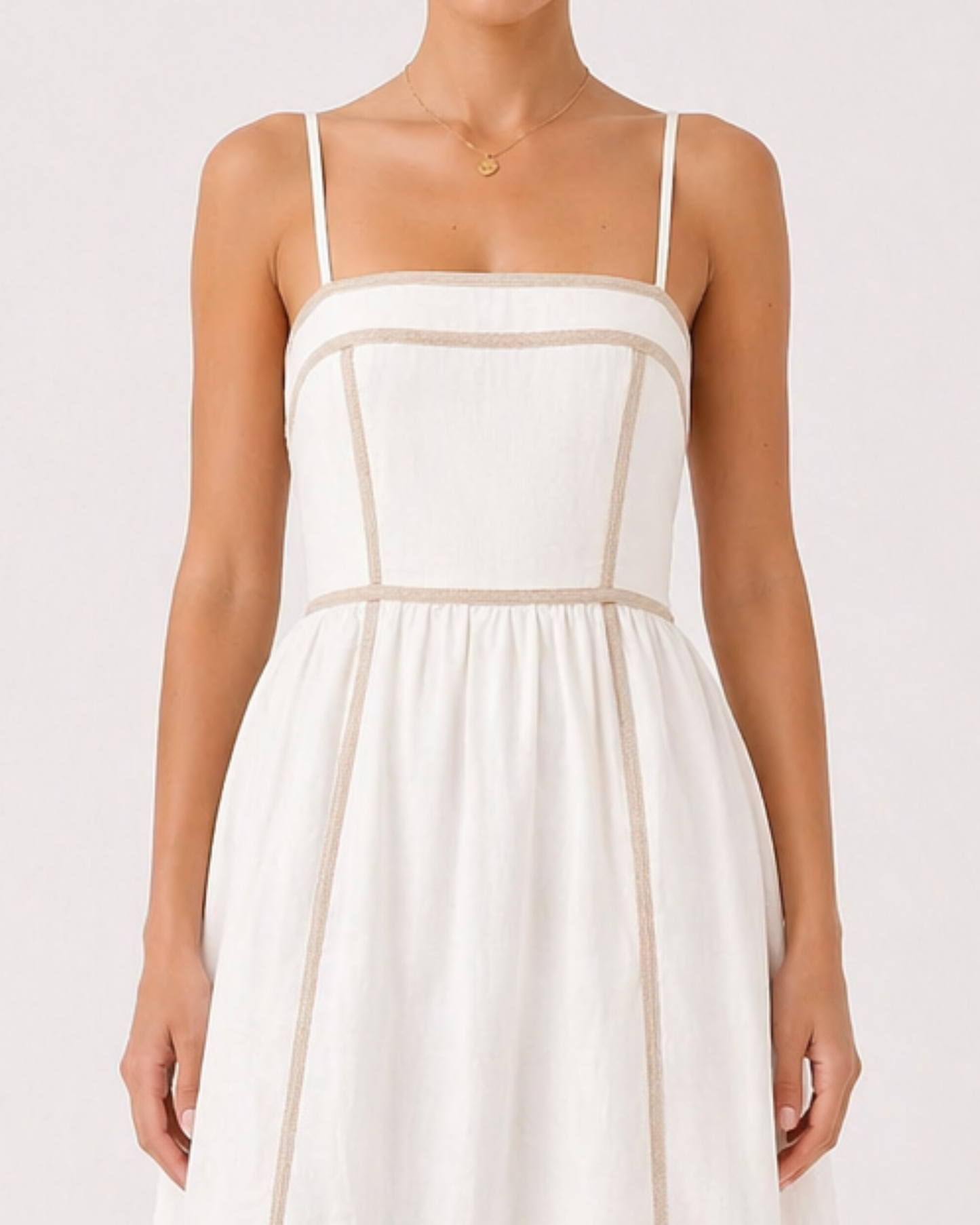 Midi Kleid mit Square Neck und Kontrastsaum