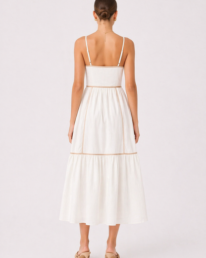 Midi Kleid mit Square Neck und Kontrastsaum