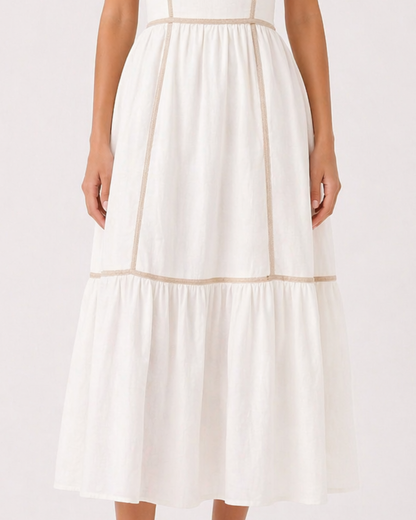 Midi Kleid mit Square Neck und Kontrastsaum