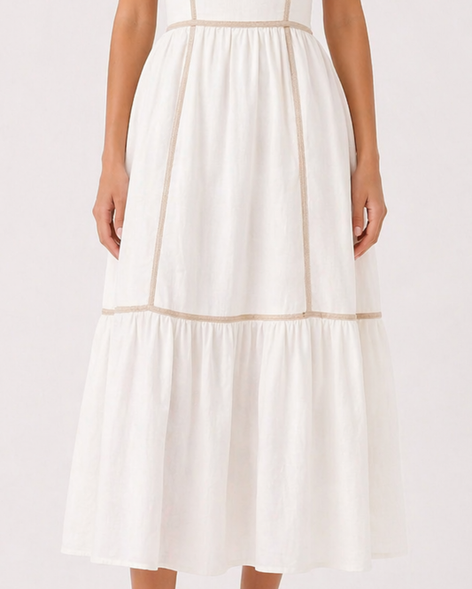 Midi Kleid mit Square Neck und Kontrastsaum