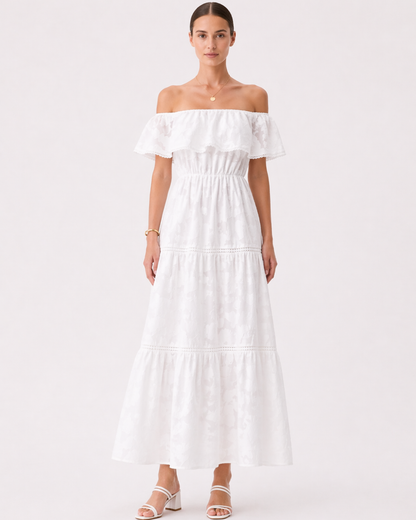 Off Shoulder Midi Kleid mit Rüschen
