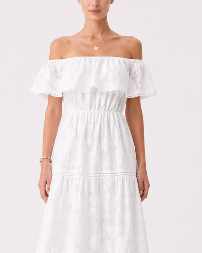 Off Shoulder Midi Kleid mit Rüschen