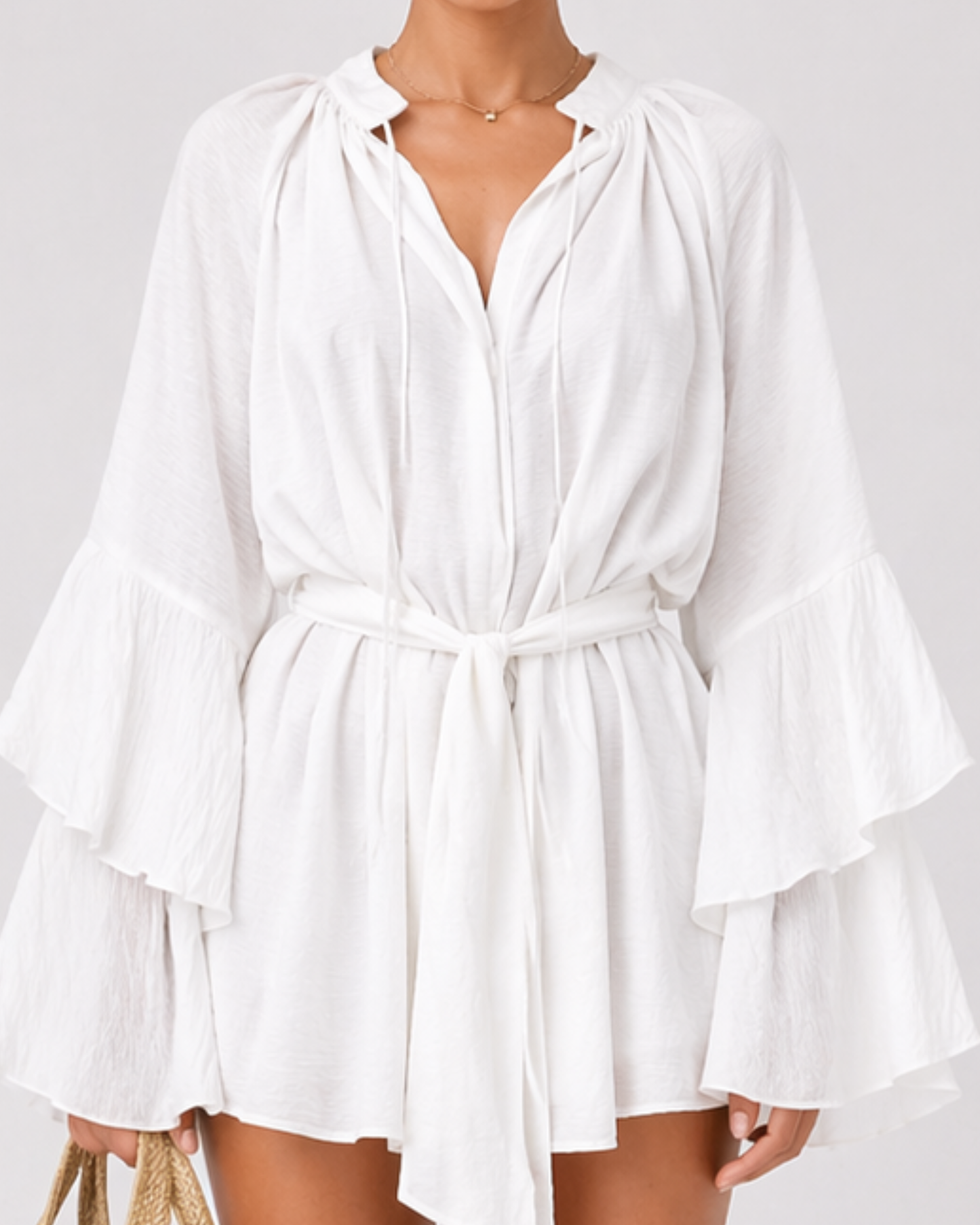 Damen Mini Hemdblusenkleid mit Gürtel