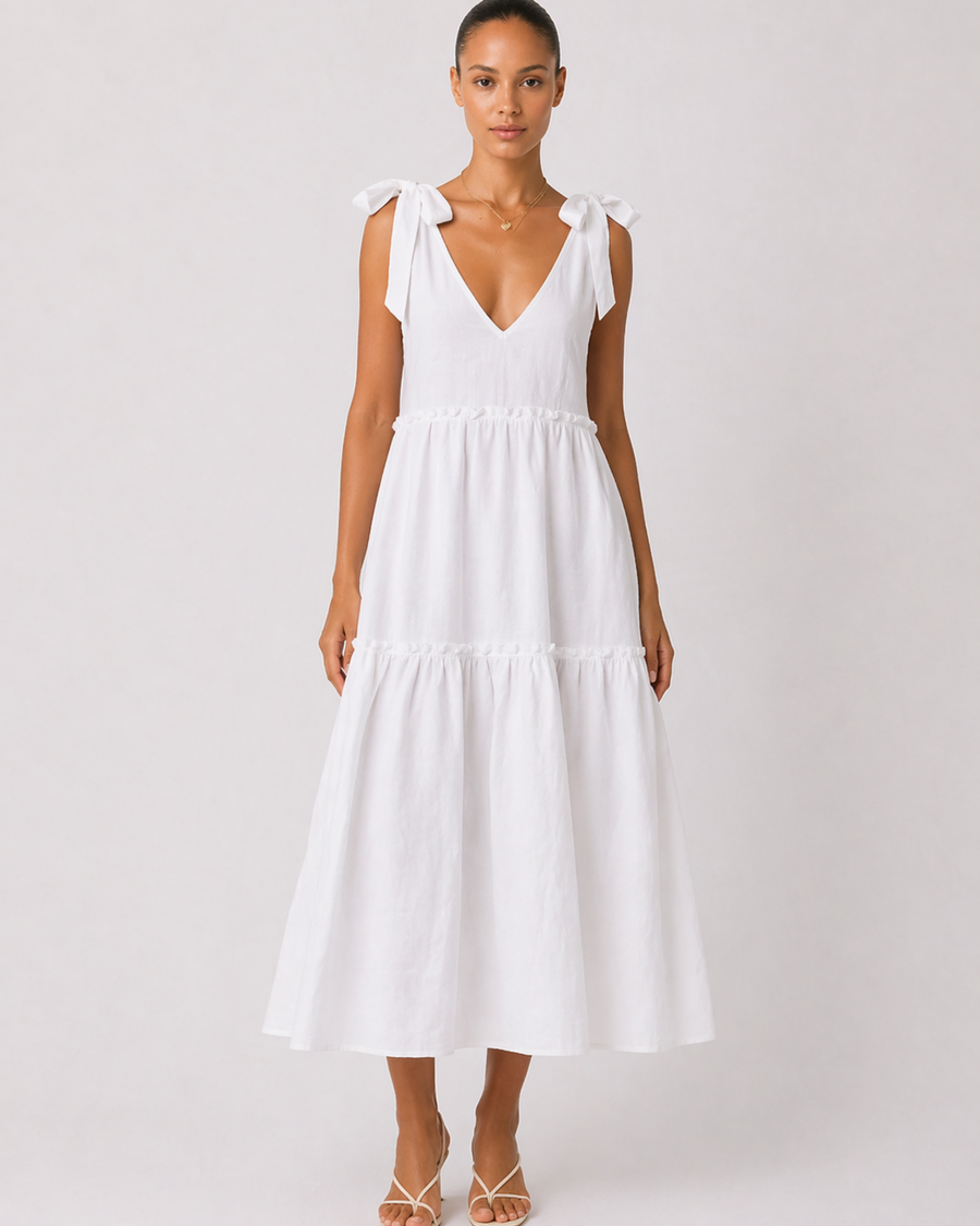 Damen Midi Kleid mit Stufenrock Sommerkleid