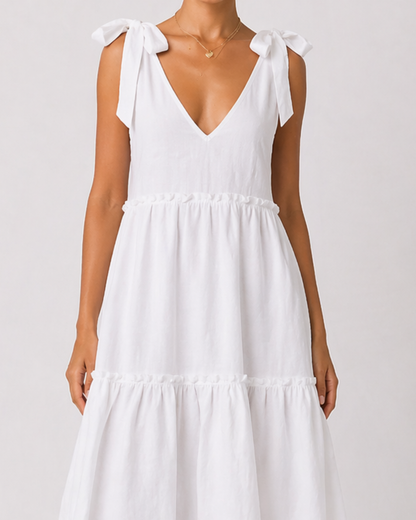 Damen Midi Kleid mit Stufenrock Sommerkleid