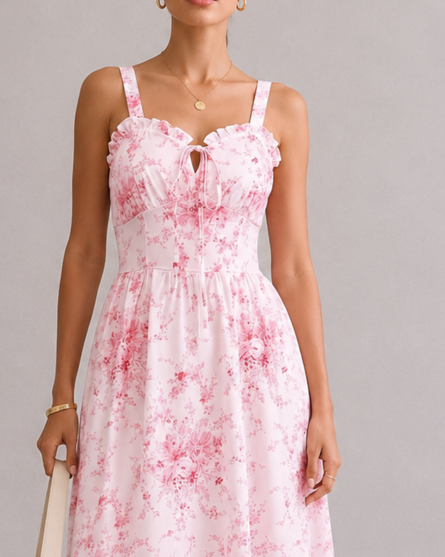 Feminines rosa Maxikleid für Damen mit Blumenprint und fließendem Schnitt