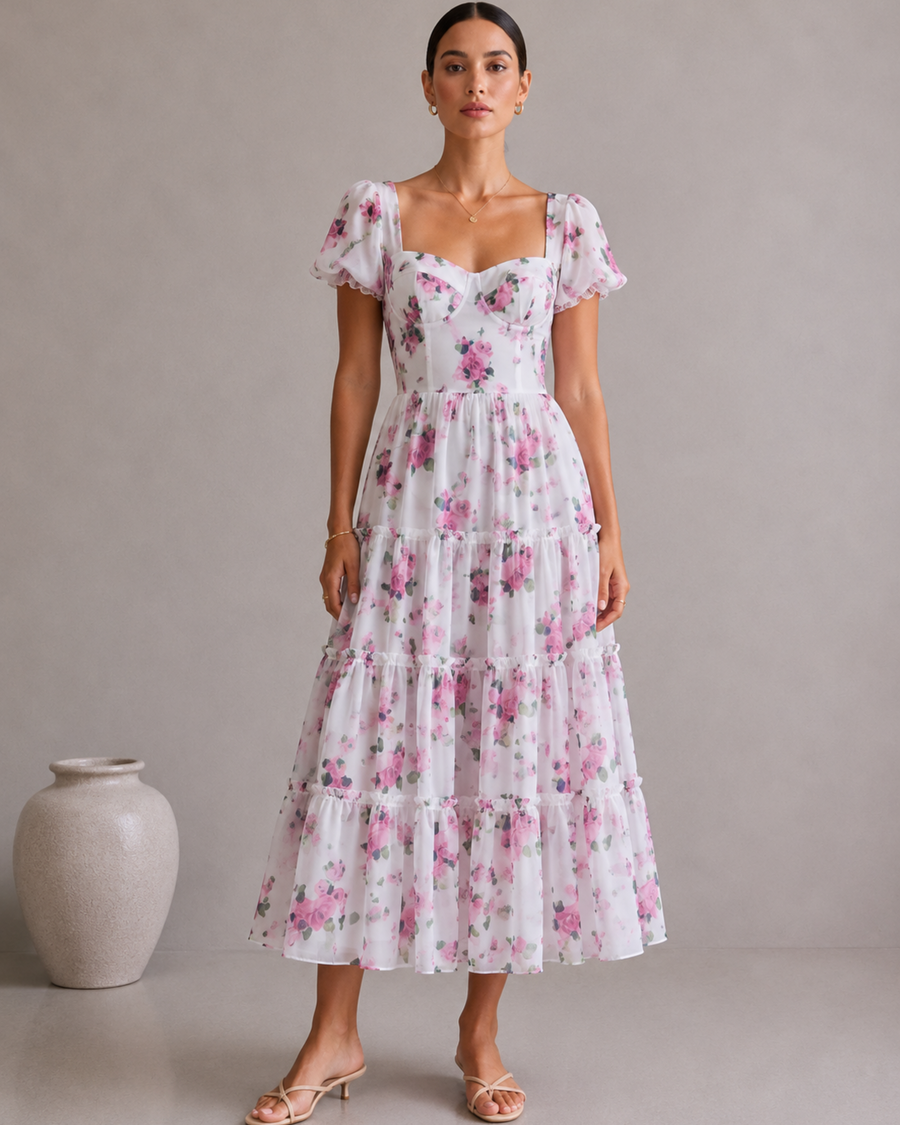 Florales Damen Midikleid mit Volants