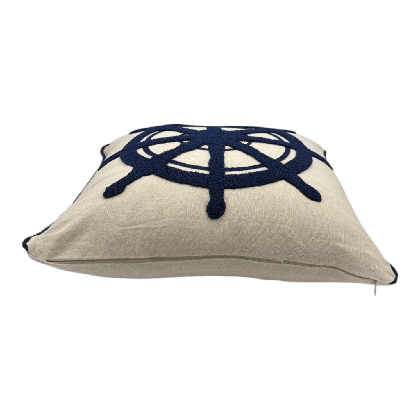 Dekokissen mit Punch Stickerei - Marine - Steuerrad - 43 x 43cm