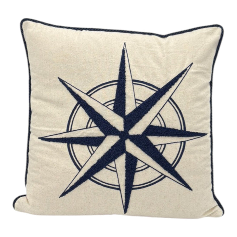 Dekokissen mit Punch Stickerei - Marine - Windrose - 43 x 43cm