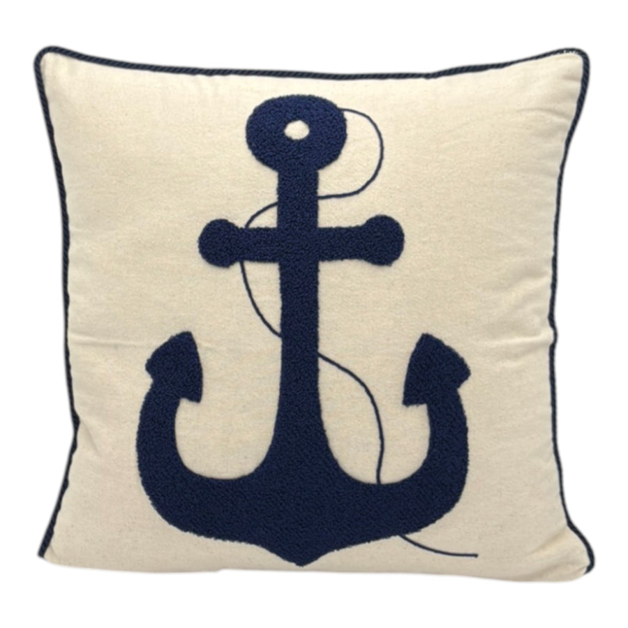 Dekokissen mit Punch Stickerei - Marine - Anker - 43 x 43cm