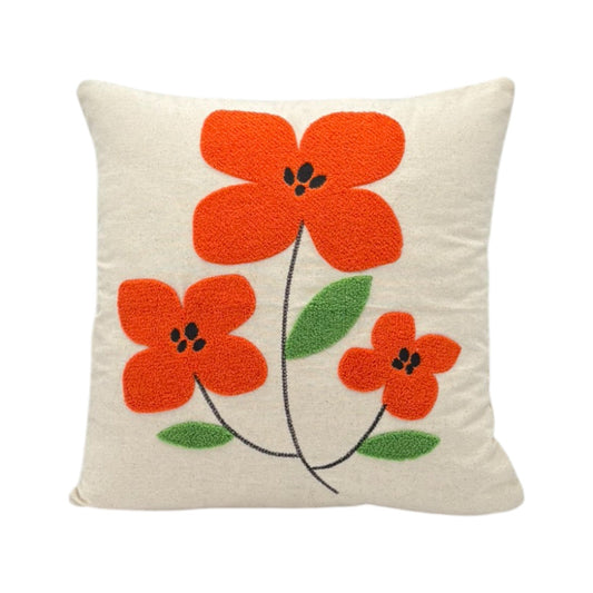 Dekokissen mit Punch Stickerei - Blume - Mohnblume - 43 x 43cm