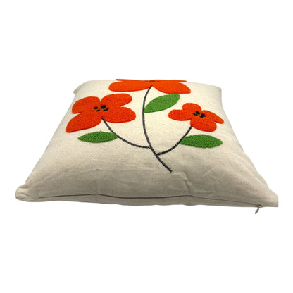 Dekokissen mit Punch Stickerei - Blume - Mohnblume - 43 x 43cm