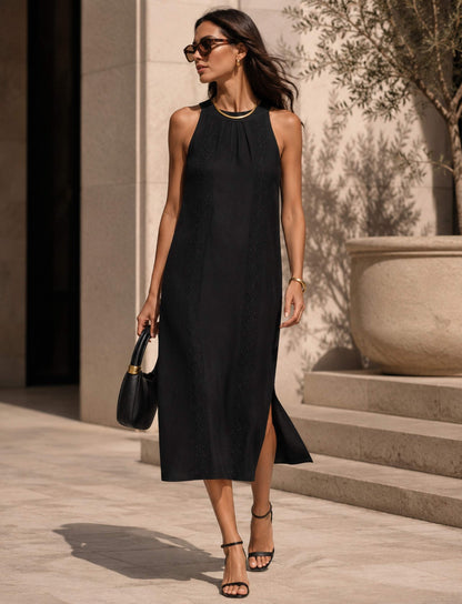 Minimalistisches Maxikleid mit Seitenschlitzen und Taschen