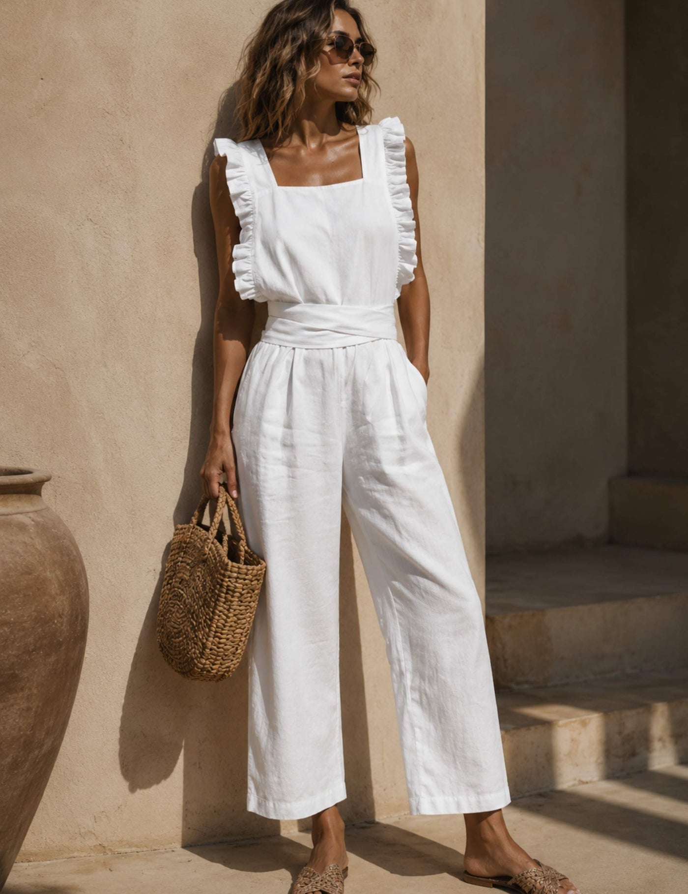 Damen Jumpsuit ärmellos mit Schnürung