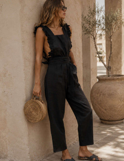 Damen Jumpsuit ärmellos mit Schnürung