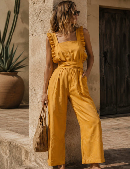 Damen Jumpsuit ärmellos mit Schnürung