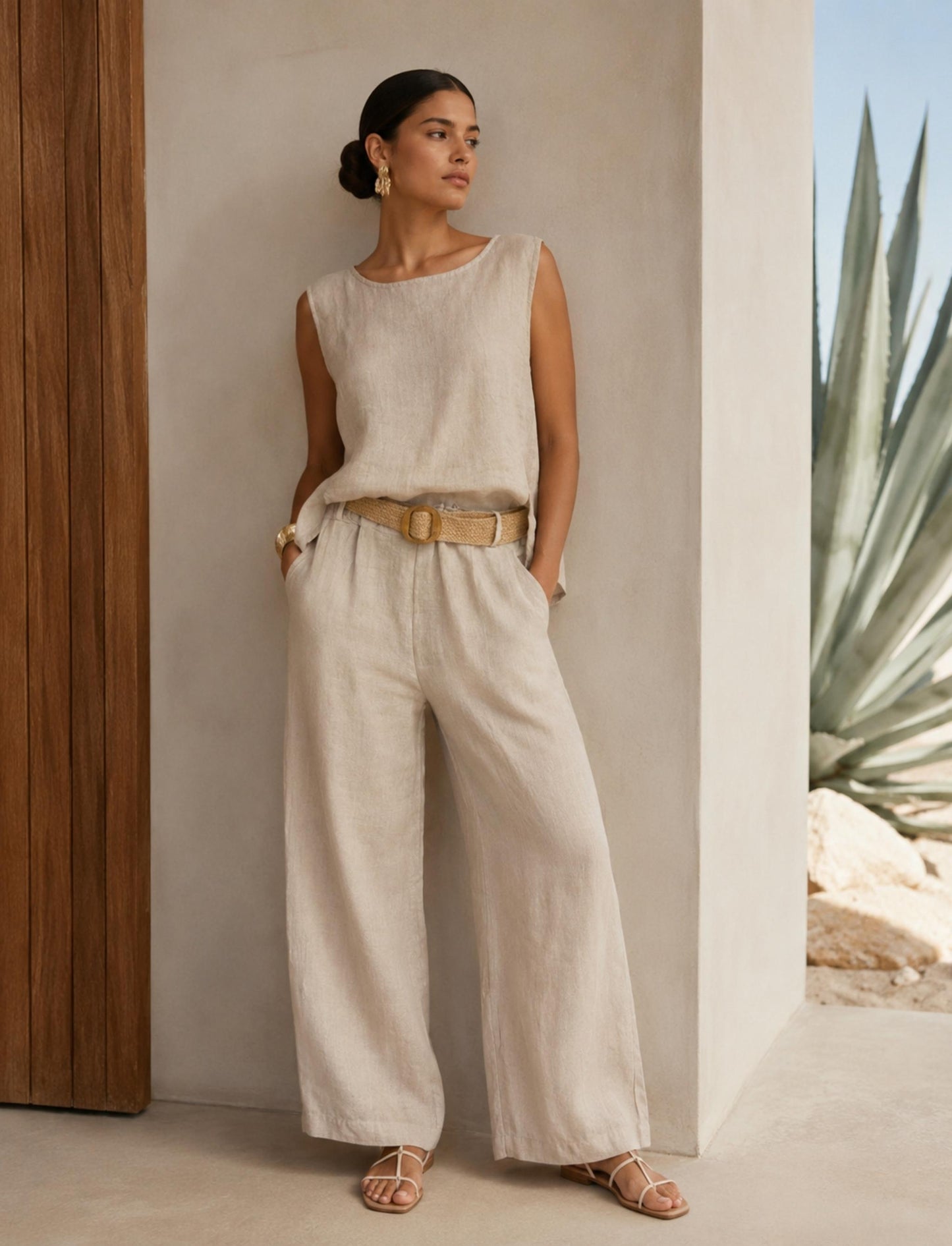 Damen 2-teiliges Set mit ärmellosem Top und weiter Hose – Plus Size