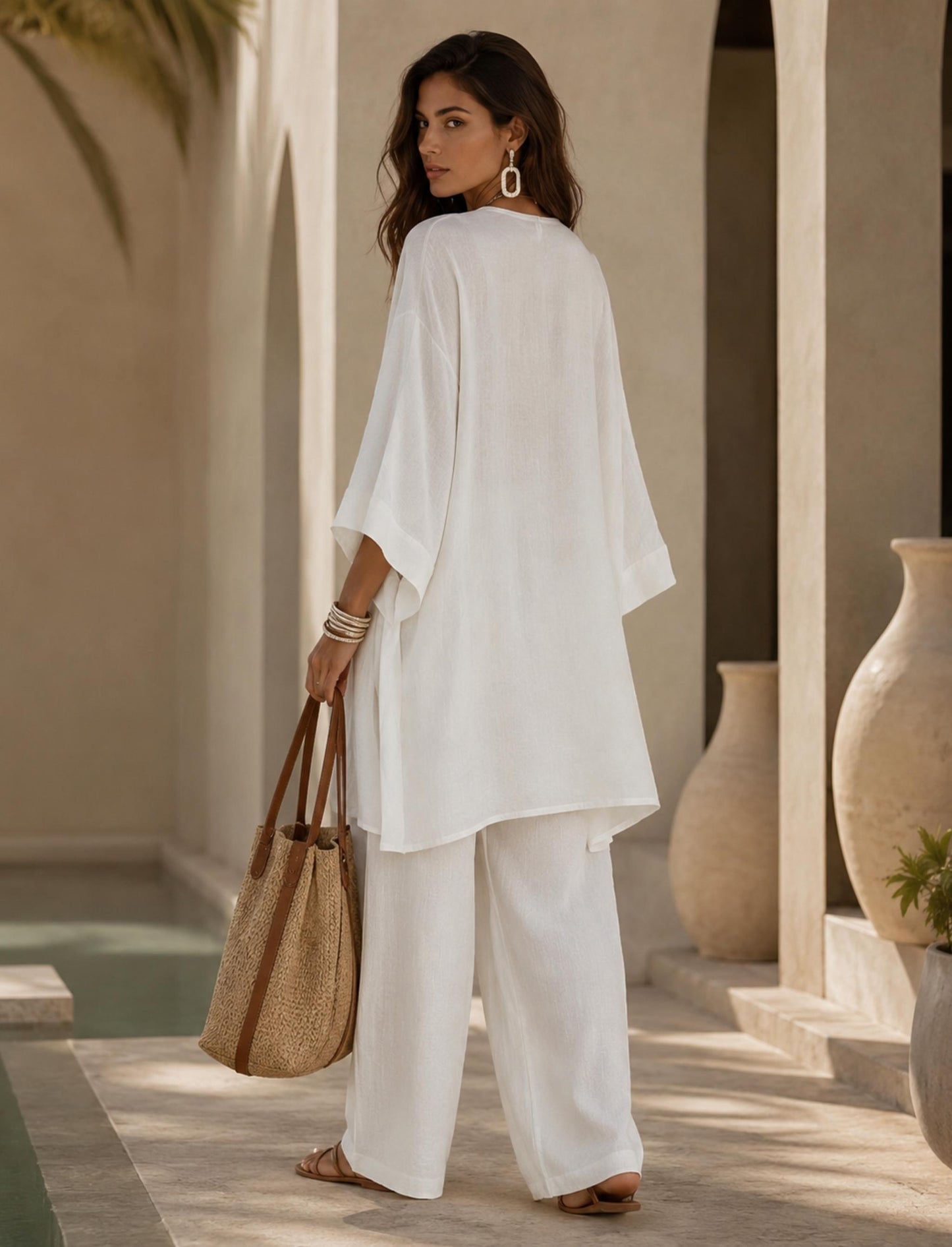 Damen 3-teiliges Set mit V-Ausschnitt, Cardigan und Hose