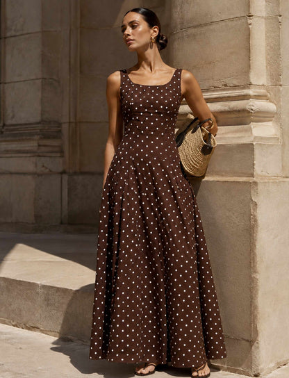 Feminin klassisches Maxikleid mit Punktemuster und eckigem Ausschnitt