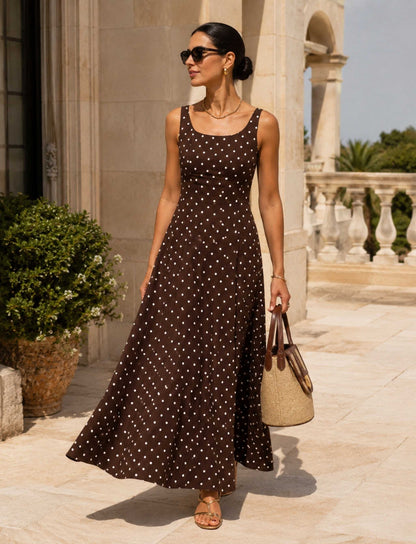 Feminin klassisches Maxikleid mit Punktemuster und eckigem Ausschnitt
