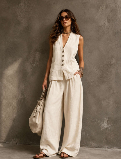 Damen Zweiteiler mit Weste und weiter Hose