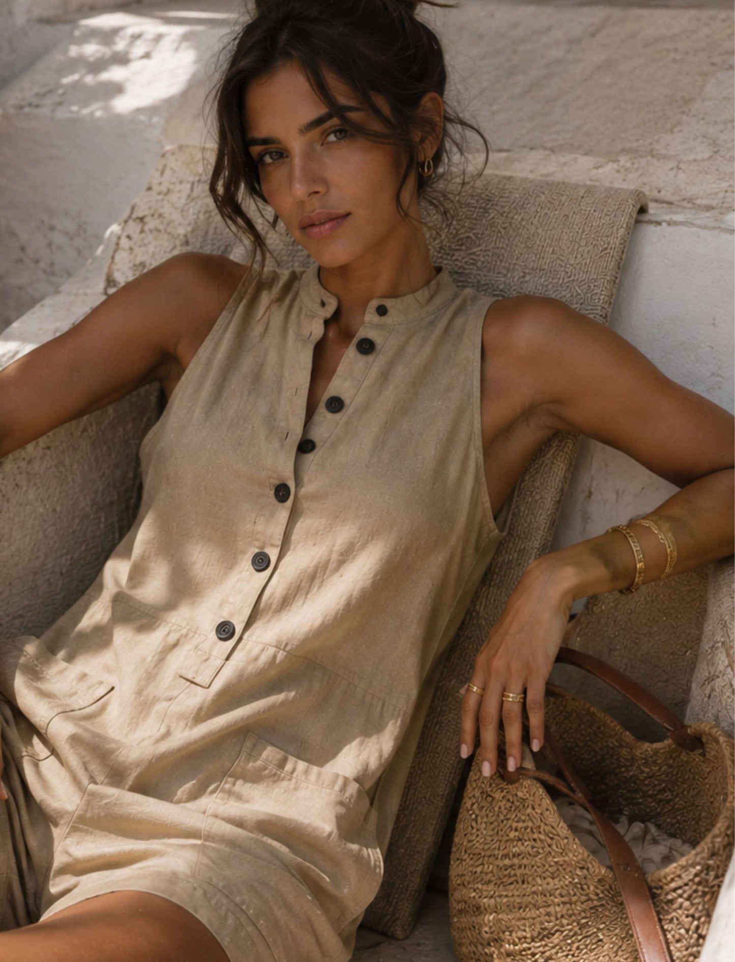 Damen Sommer Jumpsuit kurz mit Knopfleiste