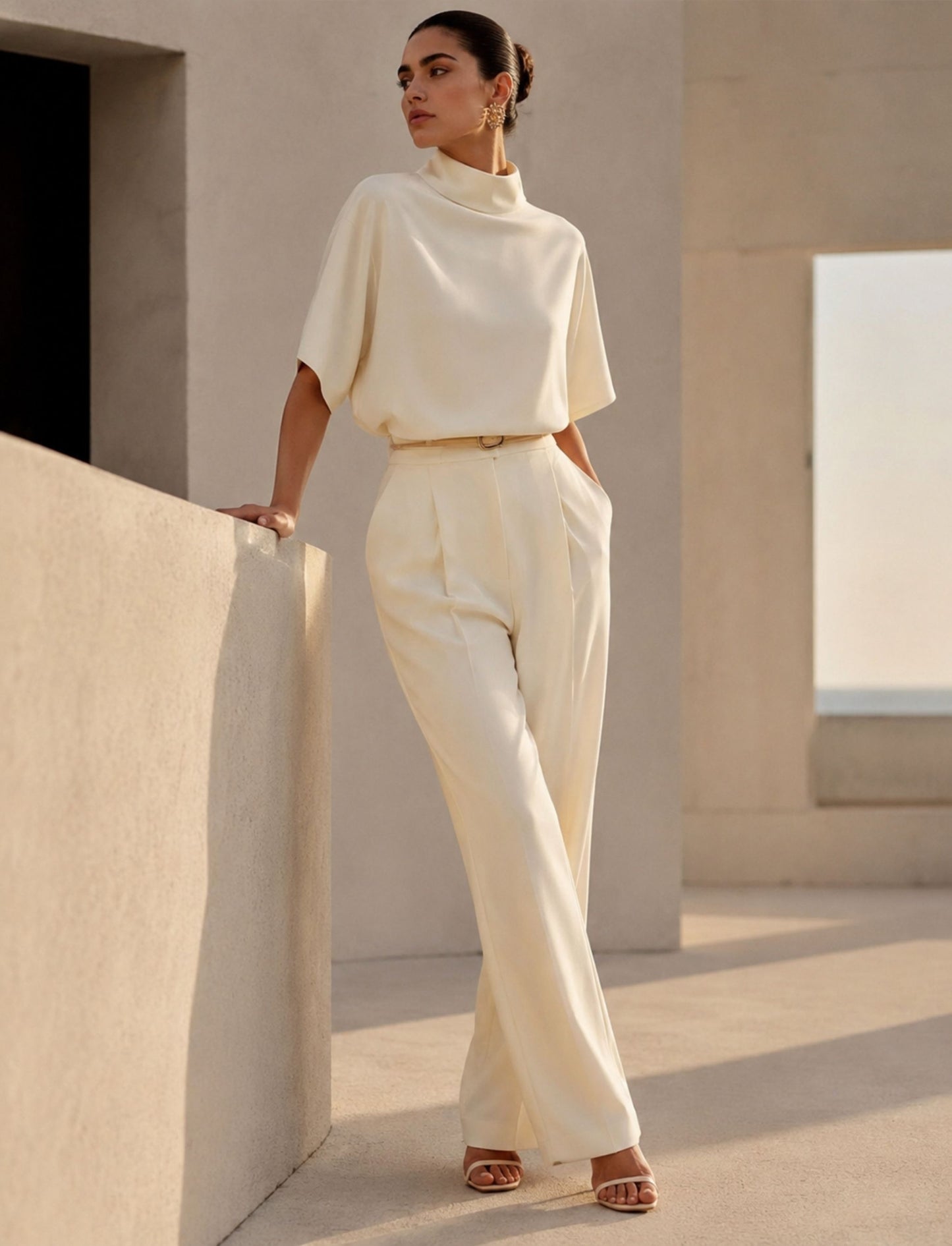 Modernes Damen Shirt mit Stehkragen und weitem Kurzarm