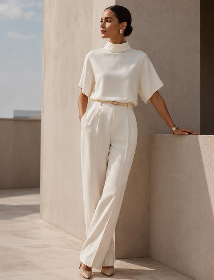 Modernes Damen Shirt mit Stehkragen und weitem Kurzarm