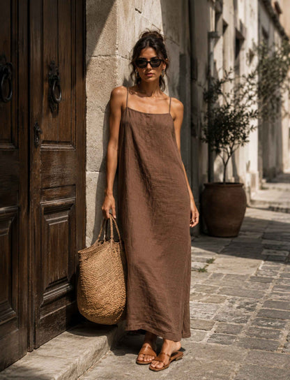 Damen Maxikleid ärmellos mit eckigem Ausschnitt