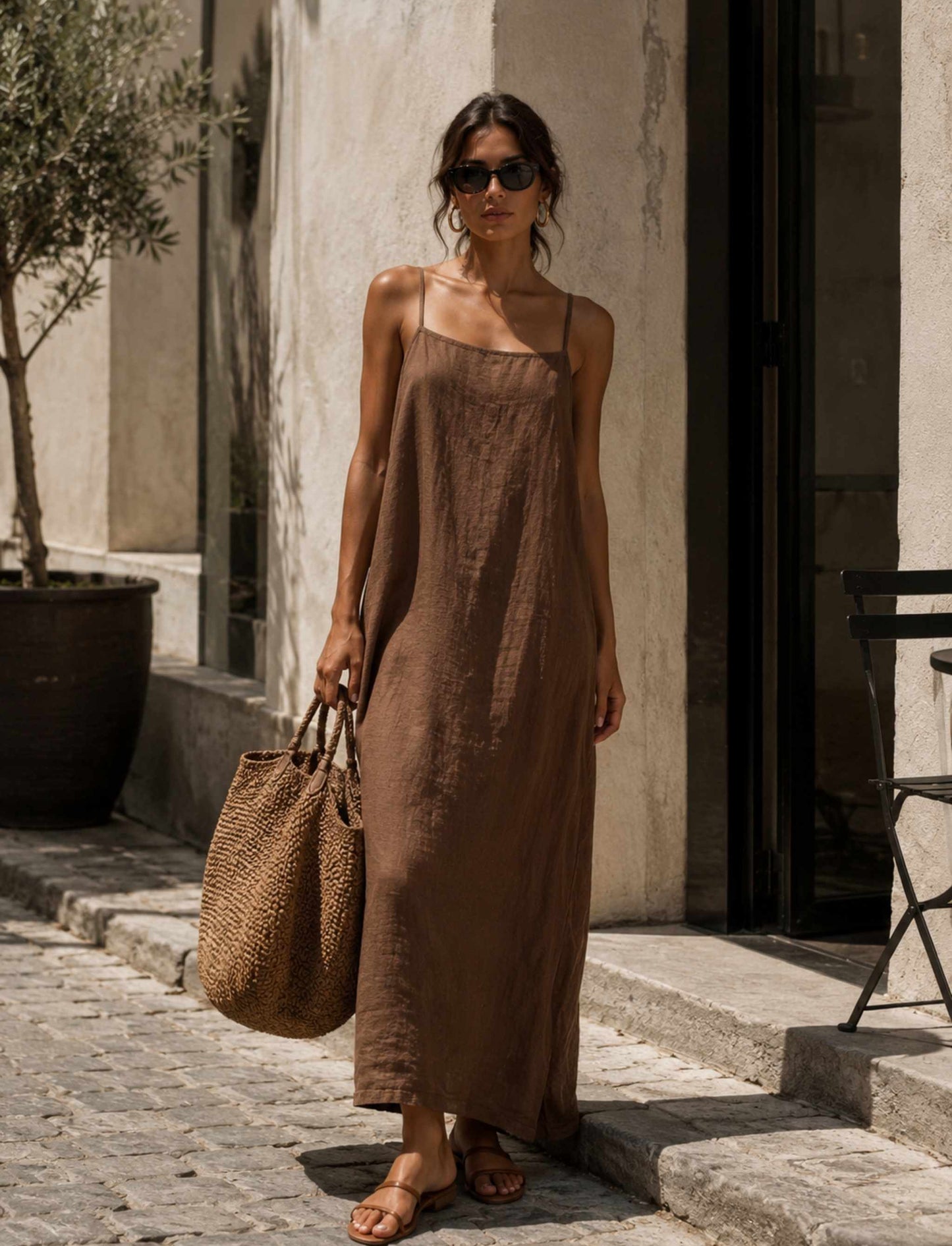 Damen Maxikleid ärmellos mit eckigem Ausschnitt