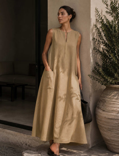 Damen Maxikleid ärmellos mit Rundhalsausschnitt