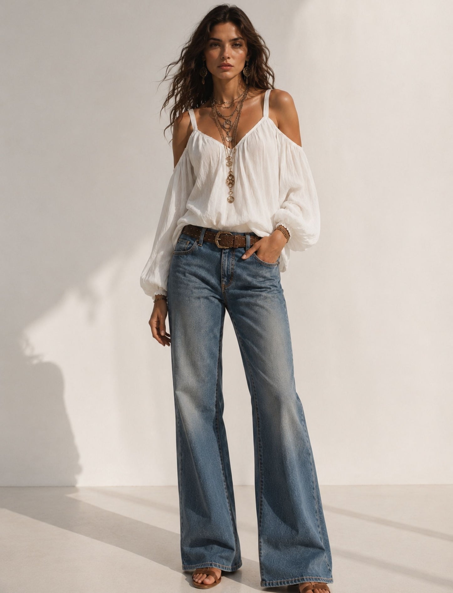 Damen Cold Shoulder Bluse mit Ballonärmeln und Bindung